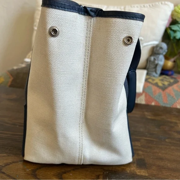Balenciaga $1,200 Cabas Canvas Navy Leather Trim Tote Bag